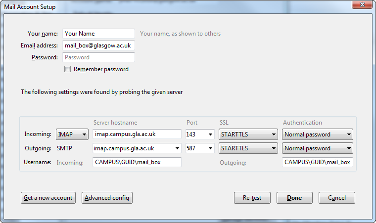 Thunderbird alternate mailbox settings